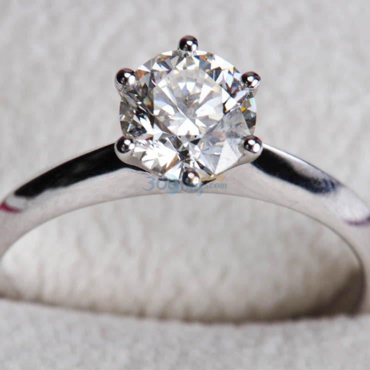 拉热销首饰 18K白金经典六爪皇冠钻石戒指女