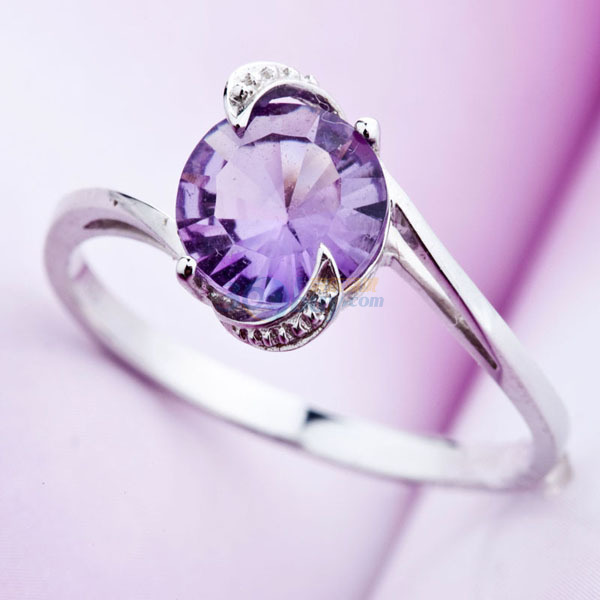 梦克拉热销饰品 18K金紫水晶戒指女戒结婚戒