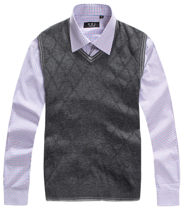 Givensi 提花商务针织羊绒羊毛背心 藏青色 M图