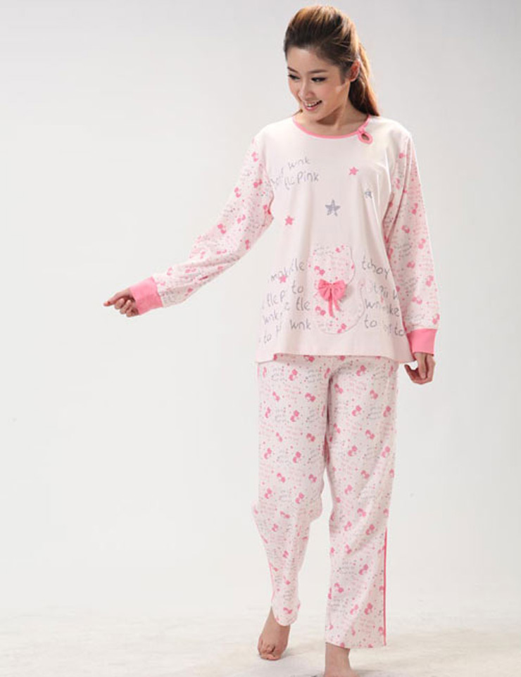 秋季新品纯棉女士长袖睡衣套装家居服