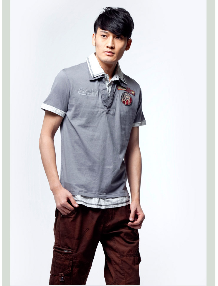 KAMA卡玛 男士假两件条纹短袖T恤1215271(退