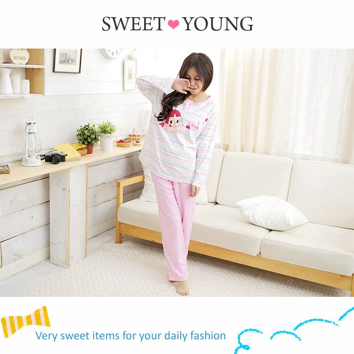 Sweet Young卡哇伊大脸妹秋季<em>长袖</em>棉质<em>睡衣</em>套