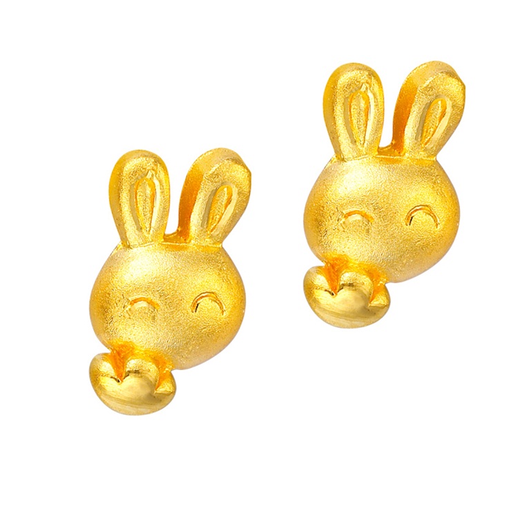 周大福 ChowTaiFook 生肖兔 黄金足金耳环(工