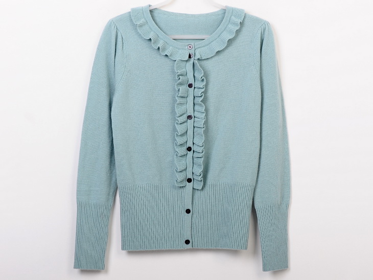 我的百分之一木耳边圆领修身<em>女羊绒</em>羊毛针织开