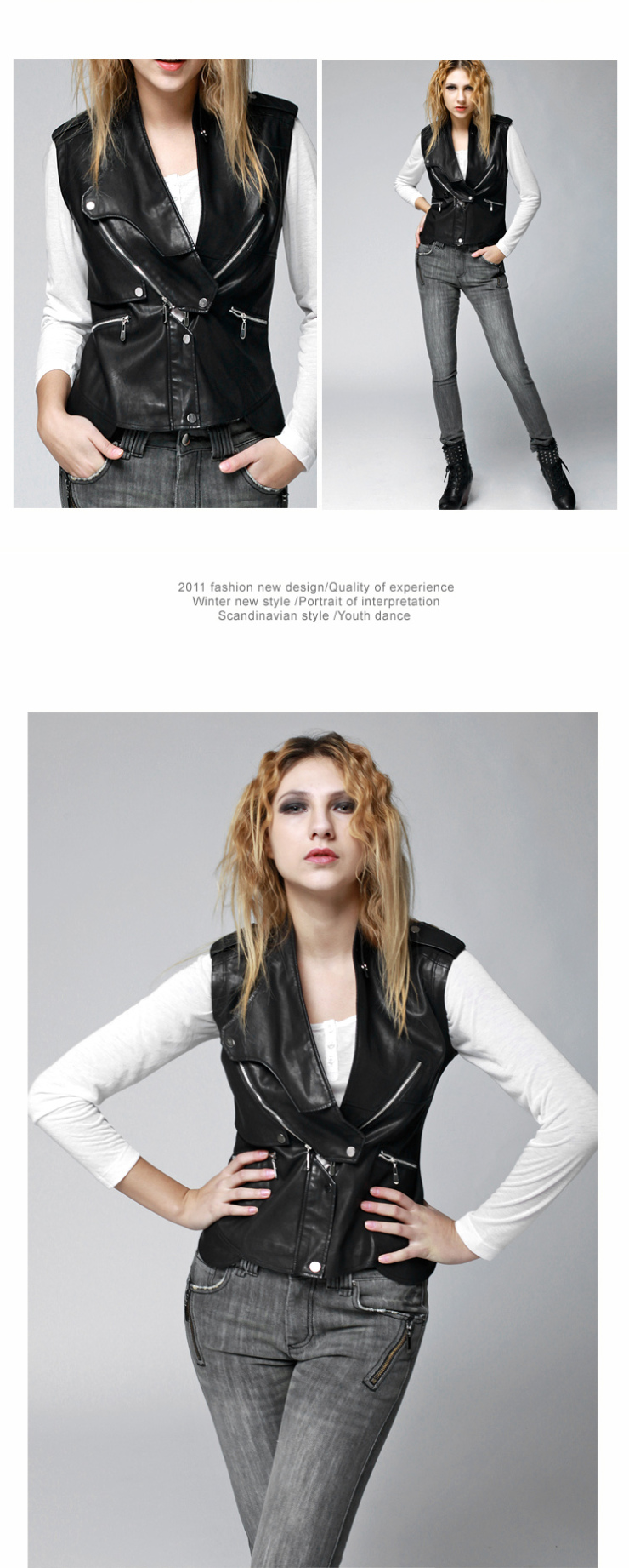 米多立Mudoliy<em>春季</em>立领拉链装饰<em>女短款</em>皮<em>马甲</em>