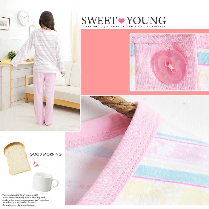 Sweet Young卡哇伊大脸妹秋季<em>长袖</em>棉质<em>睡衣</em>套
