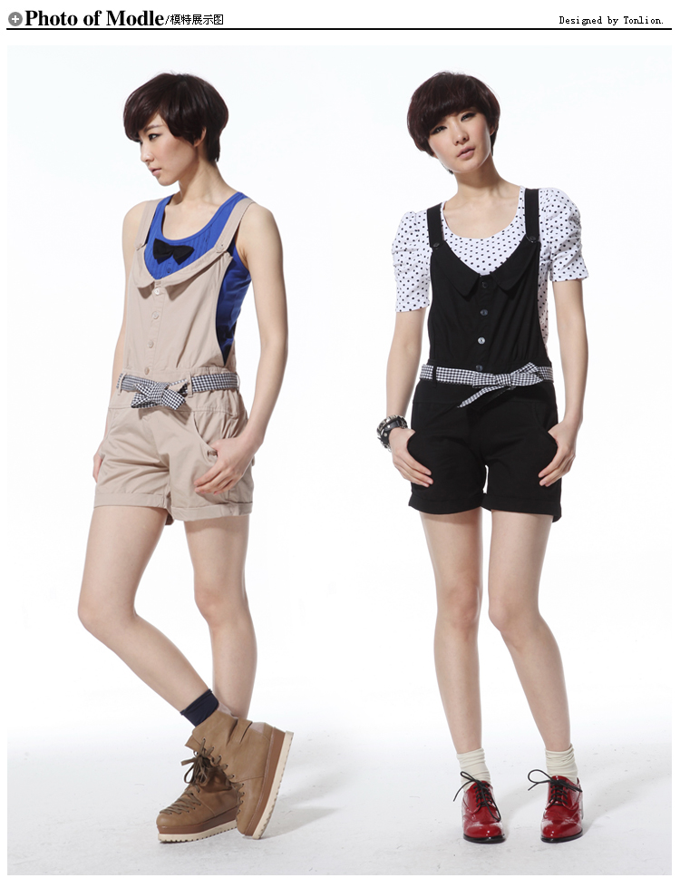 <em>唐狮</em>女背带<em>短裤</em>111222091013 黑色 XL图片