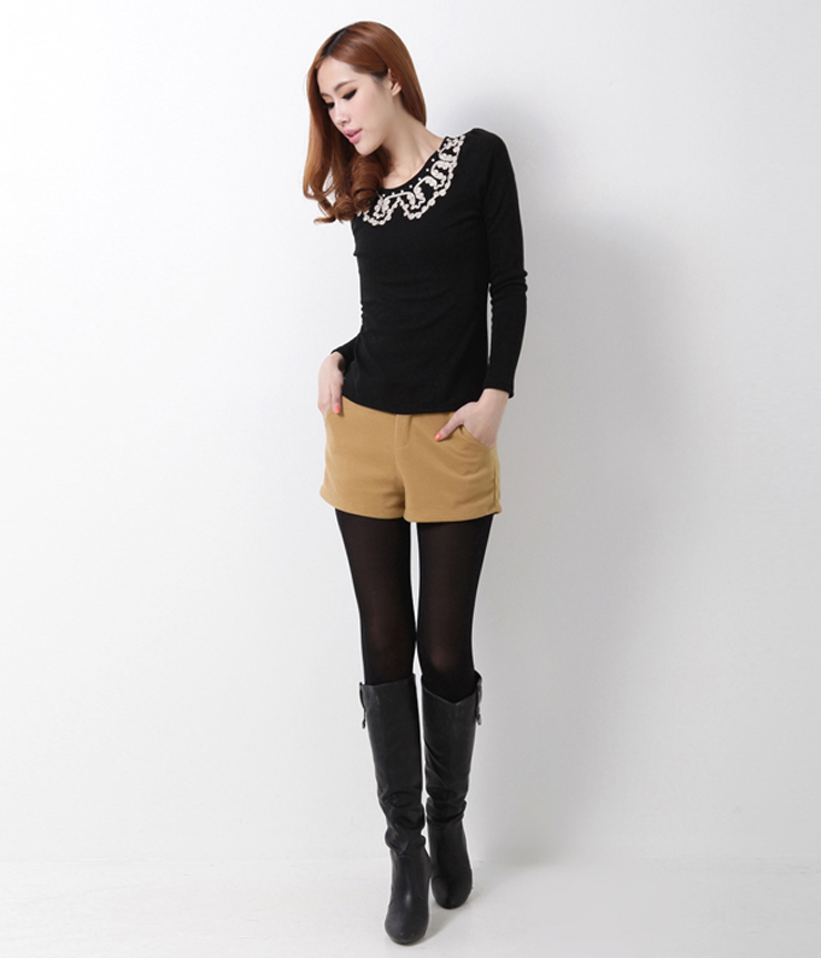 韩都衣舍 韩国<em>短裤</em>秋<em>冬季</em>新品显瘦<em>女士</em>毛呢短