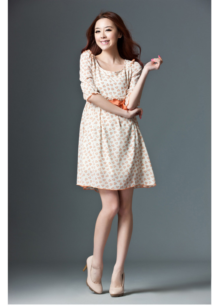 修身时尚女装 圆领雪纺连衣裙58_9651 杏色 S