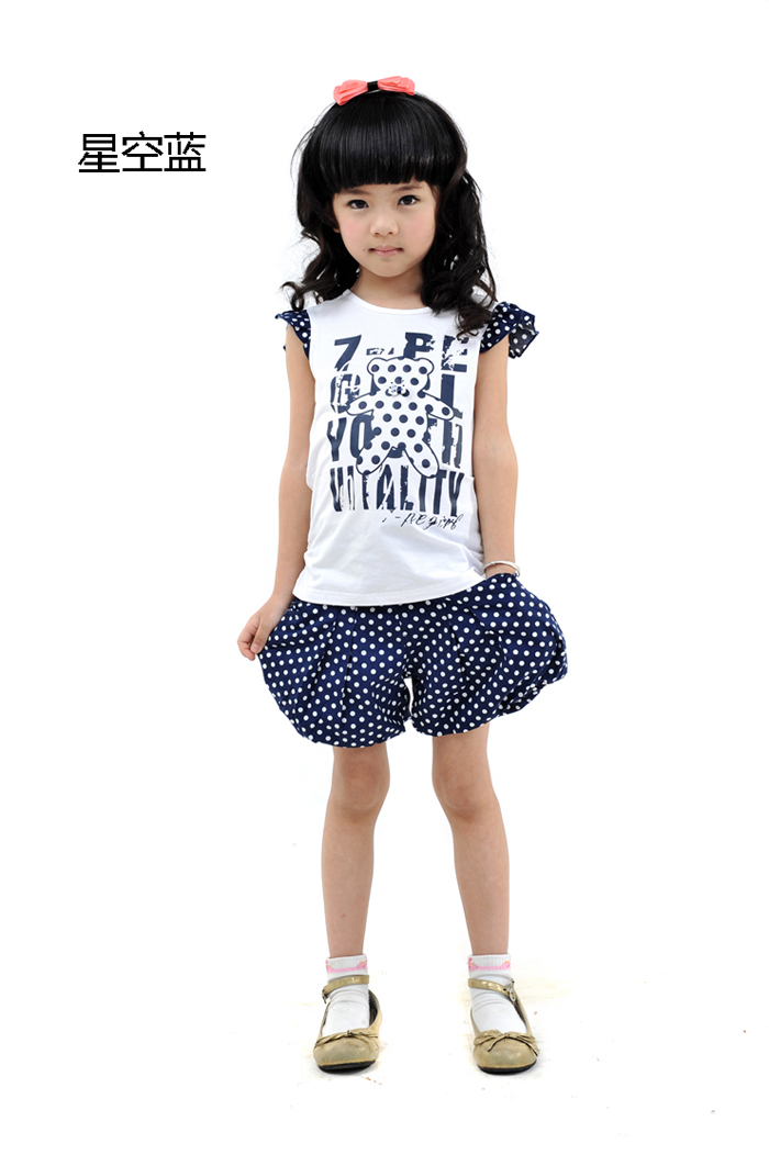 七波辉<em>童装</em>2012<em>夏</em>新款女小童田园套装短袖+短