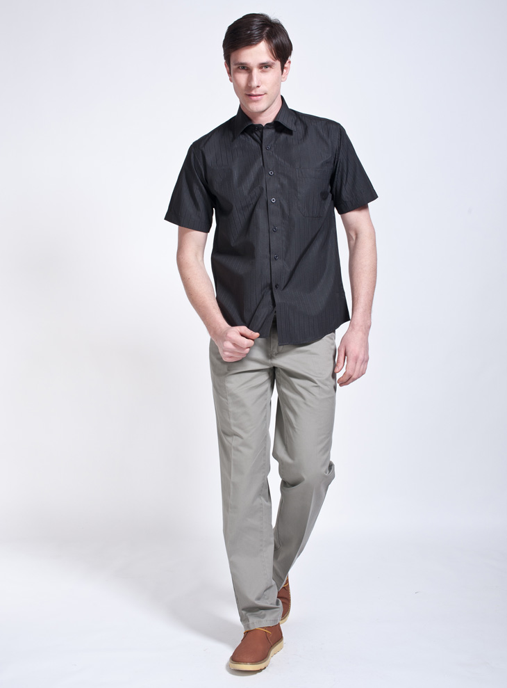 Givensi 男士高档提花商务短袖衬衫 黑色 38