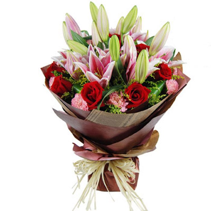 鲜花速递 11枝红玫瑰9枝粉色康乃馨3枝都头粉