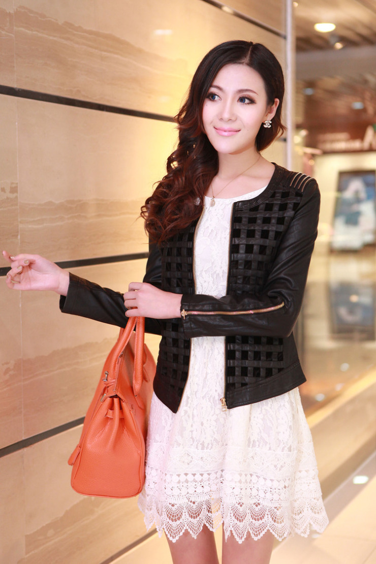 蒂依妍 <em>20132013春装</em>新款拉链小皮衣<em>女装</em> 金丝
