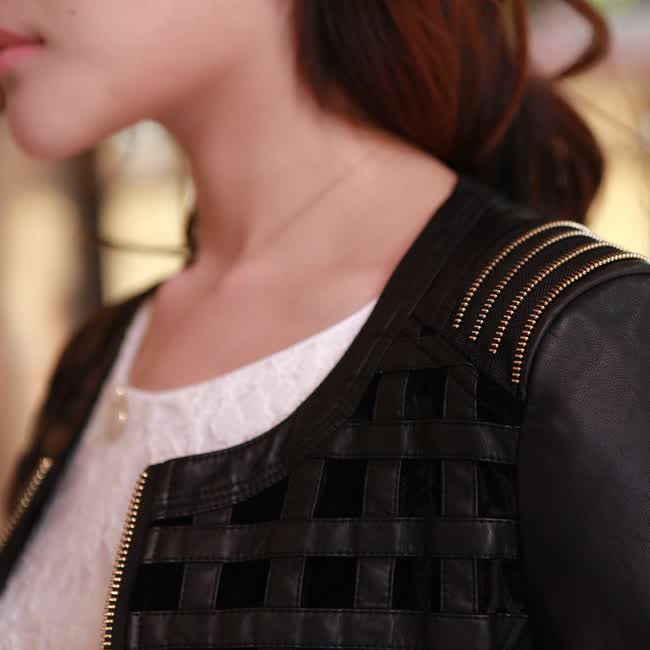 蒂依妍 <em>20132013春装</em>新款拉链小皮衣<em>女装</em> 金丝