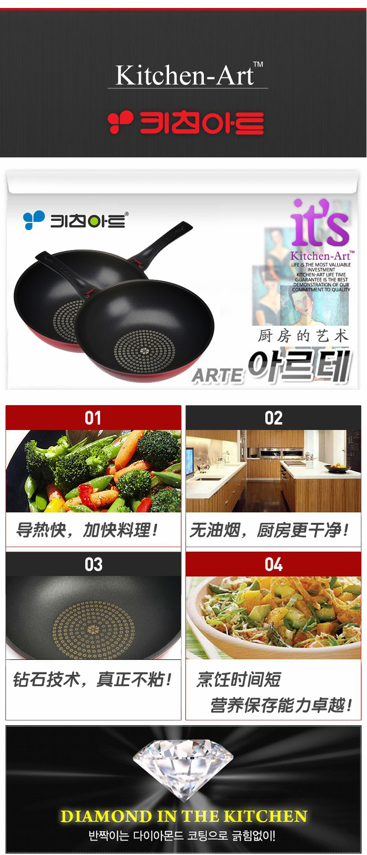 韩国正品进口麦饭石涂层钻技涂层炒锅多款可选不粘锅无烟锅具燃气.电 清仓-红色不粘锅明燃气灶钻技涂