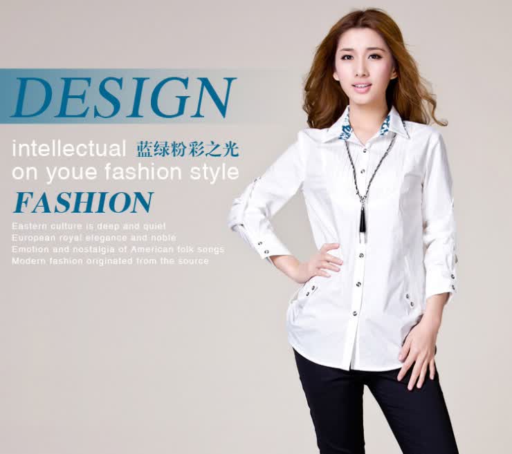 <em>粉蓝</em>衣橱2013<em>春季</em>新款<em>女装</em> 直筒型精致翻领印