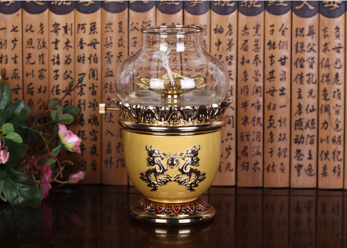 纯铜鎏金莲花油灯 佛灯供灯长明灯 佛堂佛教佛具用品0685 6寸油灯