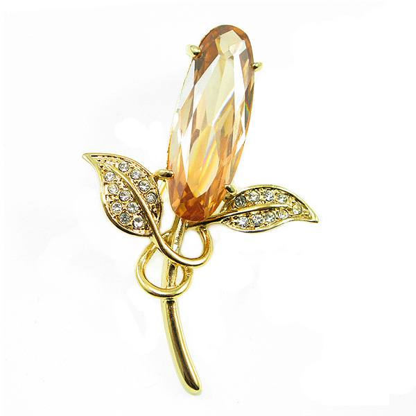 Glamorousky 高雅金色花形胸针 奥地利水晶胸