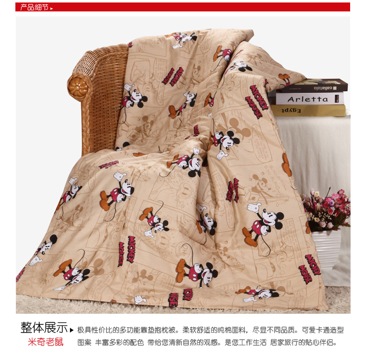 
                                        趣美家 全棉抱枕被子两用被子沙发靠垫 办公室午睡被抱枕被 花彩依梦 105*150                