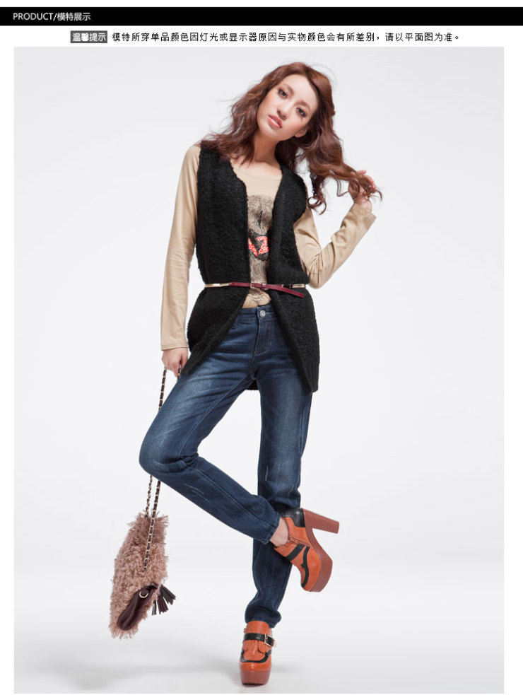 2013春秋太平鸟女装新款中<em>长款马甲拼接开衫</em>