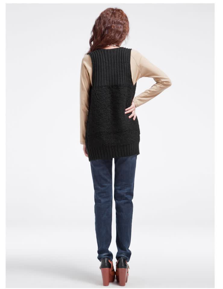 2013春秋太平鸟女装新款中<em>长款马甲拼接开衫</em>