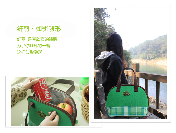 
                                        精耐特KINNET小号手提便当包保温包饭盒袋冰包 带饭午餐 厨房收纳保鲜盒专用提包牛津防水 绿色 24*15*21cm                