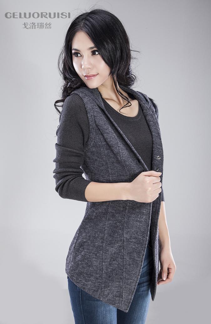 戈洛瑞丝女装上衣正品<em>修身</em>毛呢<em>女中长款马甲</em>外