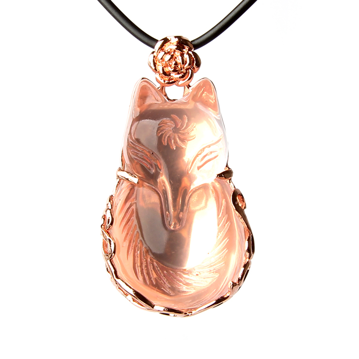 一生一石2A级天然粉水晶精美镶嵌狐狸吊坠附