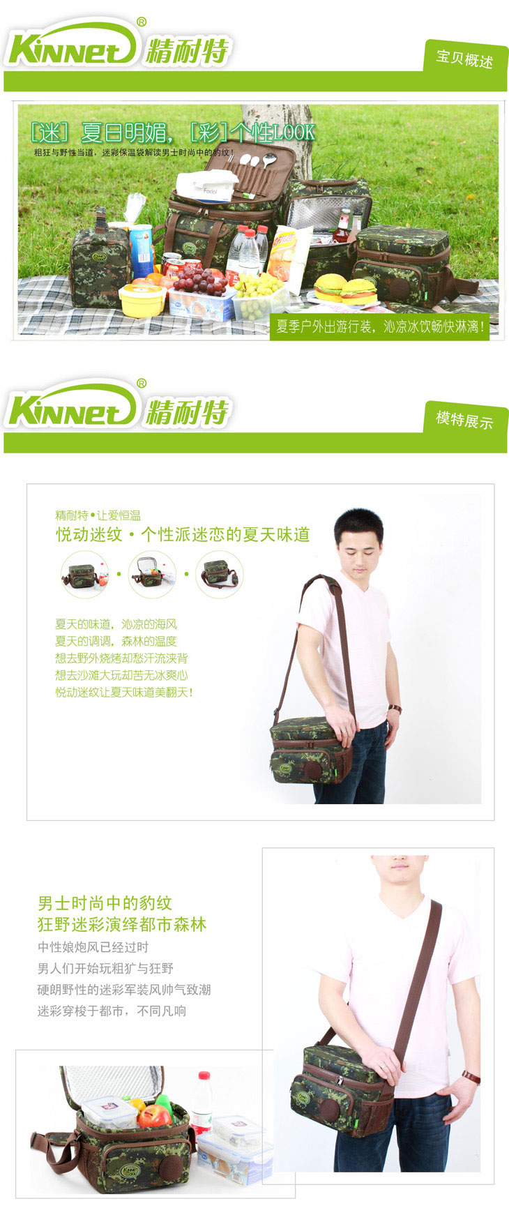 精耐特KINNET迷彩音响斜跨保温保冷袋冰包 便当饭盒包 饭盒午餐包 厨房收纳保鲜盒专用包 24*17*19cm