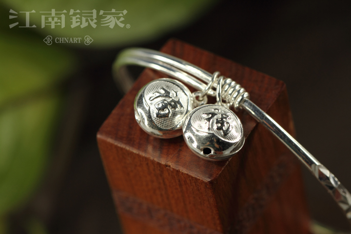 江南银家 990足银大花福铃婴儿纯银脚镯 铃铛