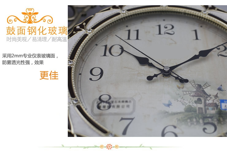 乐唯仕“爱尔兰田园”实木欧式静音双面挂钟/古典/客厅钟表/卧室/田园风格 中