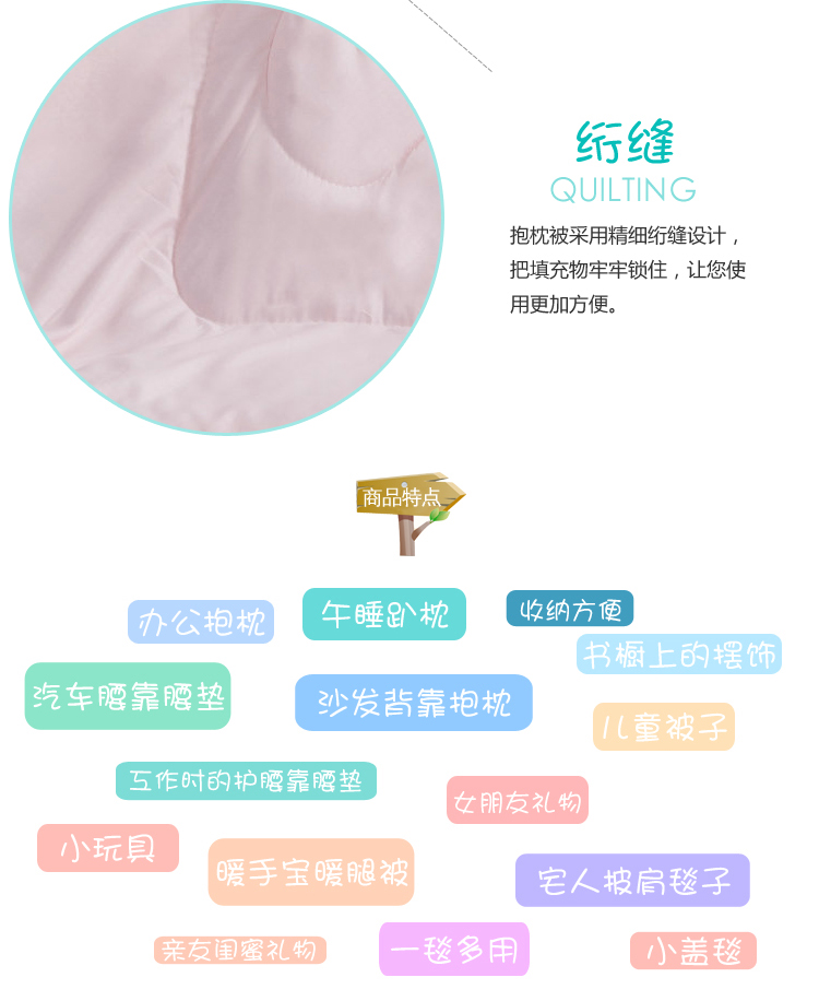 
                                        罗盛凯丽  抱枕被 抱枕被子两用 办公室空调被 汽车抱枕被子两用便携式 卡通抱枕被多功能靠 蓝点花边 标准(打开110*150cm)                