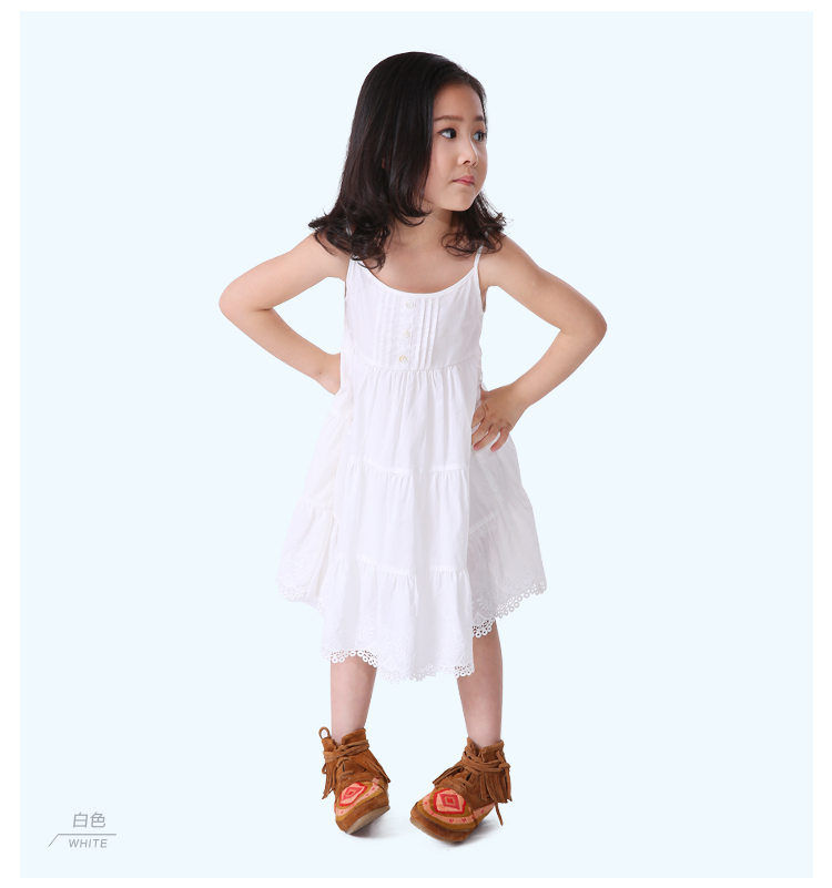 <em>米奇</em>丁当童装女童吊带裙夏装白色刺绣<em>钩花</em>连衣