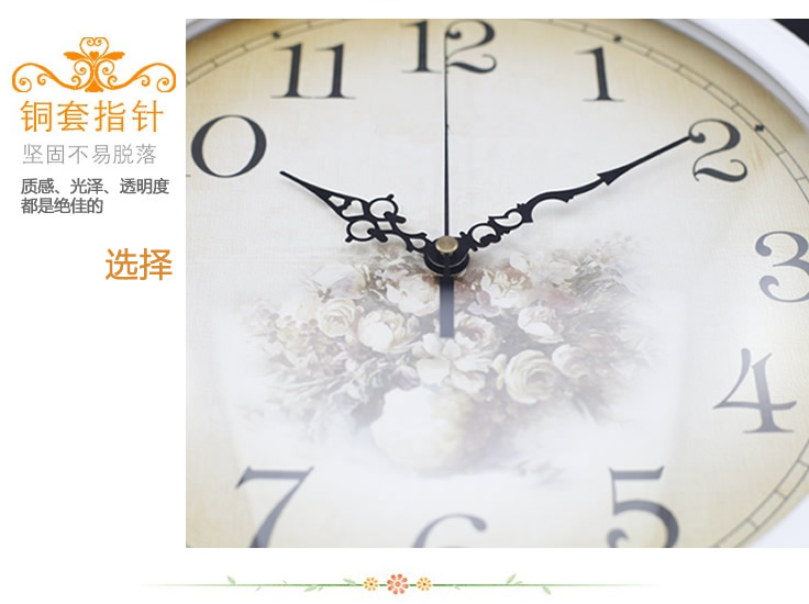 乐唯仕“玫瑰花簇漆白”静音/欧式/客厅钟表/卧室挂钟/田园风格 玫瑰花簇漆白