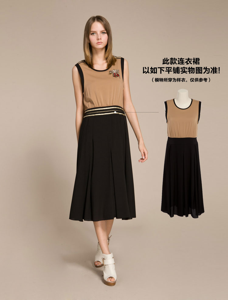 诗篇<em>2014</em>正品<em>夏款</em> <em>真丝</em>连衣裙 复古无袖百褶裙