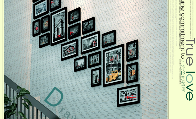 宜家实木20框 梯形<em>照片</em>墙 楼梯<em>走廊相片</em>墙 梯形