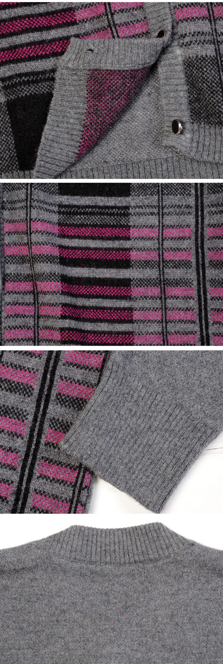 芮菡女装秋冬装新款<em>条纹</em>纽扣<em>开衫</em>中<em>老年人</em>羊绒