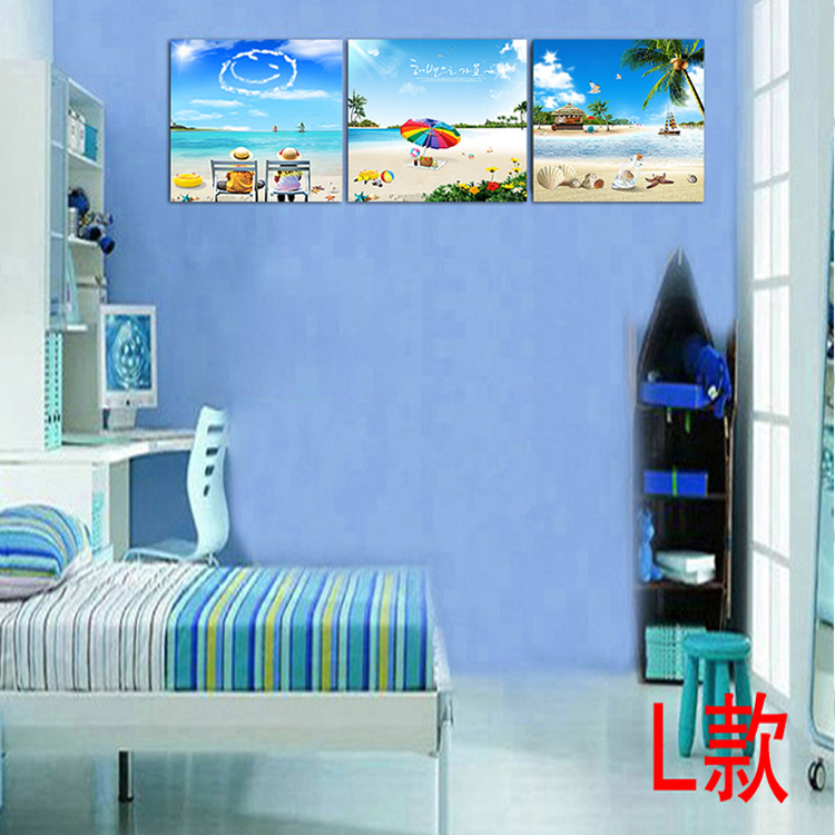 
                                        一若现代家居无框画客厅三联挂画 沙发背景墙壁画 装饰画 地中海风景画 大海沙滩海星贝壳 9毫米 70*70                
