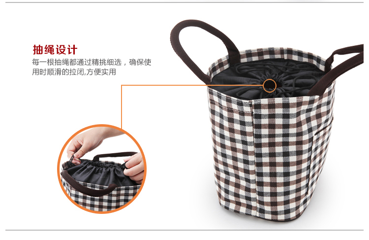 兴财旗舰店英伦格子图案精编手提便当饭盒包袋便携式便当袋手提便当包