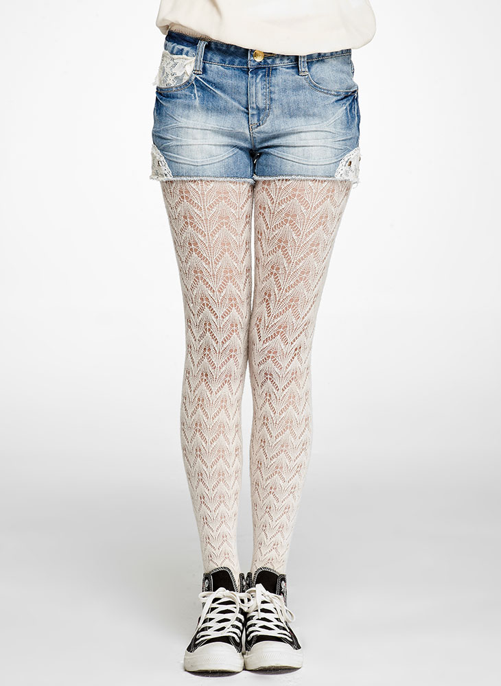 美特斯邦威 牛仔拼蕾丝牛仔<em>短裤</em>254609 浅水蓝