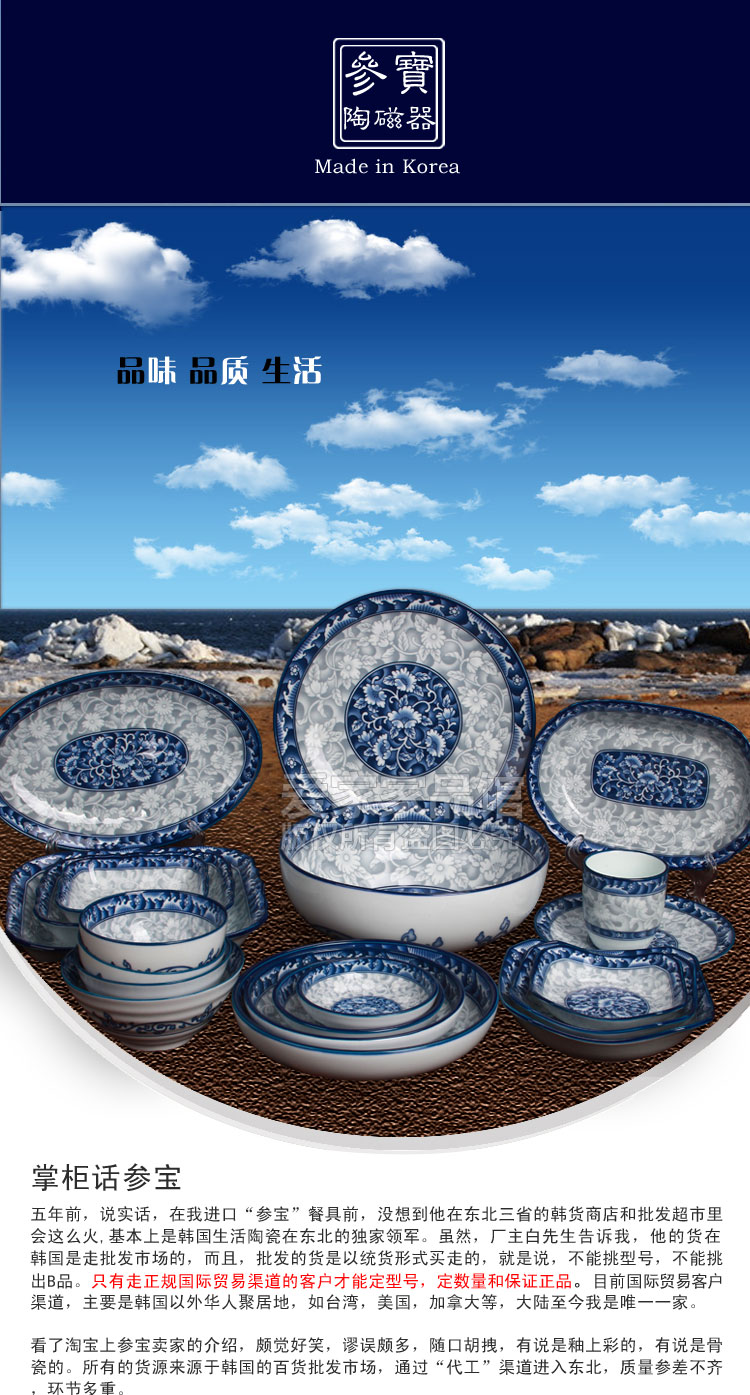 日本韩国进口陶瓷器餐具美浓烧参宝牡丹青花船型深盘
