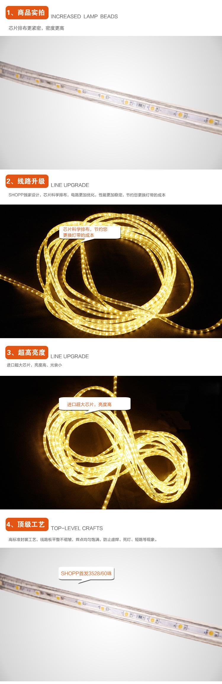 SHOPP LED灯带超高亮贴片吊顶暗槽灯软灯条1米/件3528-60 接头+插针+尾塞