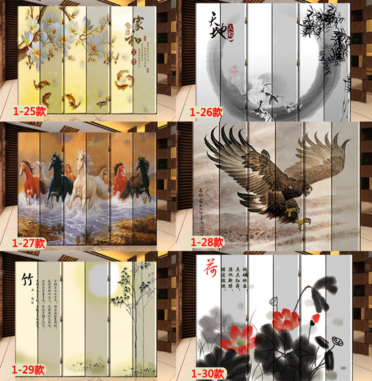 私人定制折叠屏风双面时尚屏风防水隔断墙木质框 客厅 折叠玄关门 九扇加板 高1.8米
