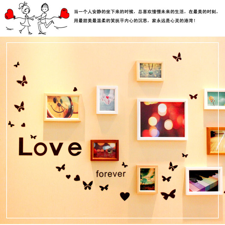 百易尚品 实木照片墙相框墙相框墙贴组合送墙贴送画芯 白原胡三色