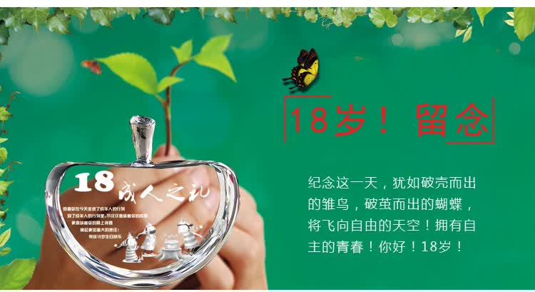 礼无忧 <em>18岁生日</em>快乐 DIY定制水晶苹果摆件 男