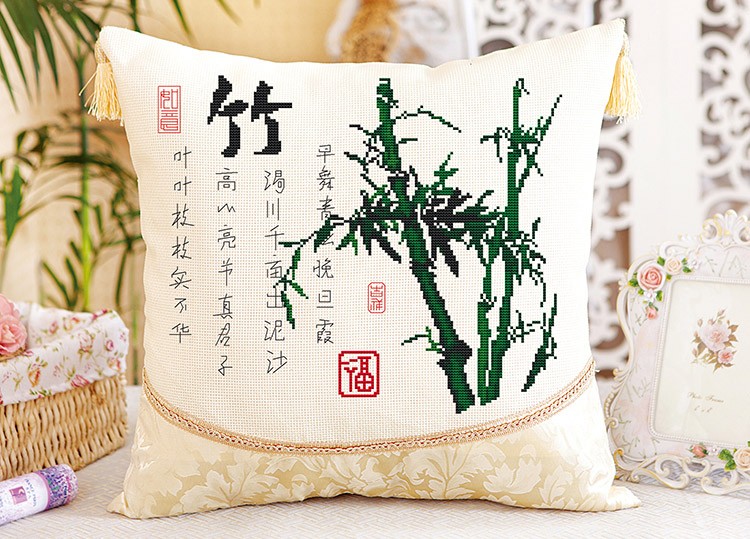 
                                        诗美诗格印花十字绣新款抱枕客厅书房四君子梅兰竹菊 梅-棉线精准印花                