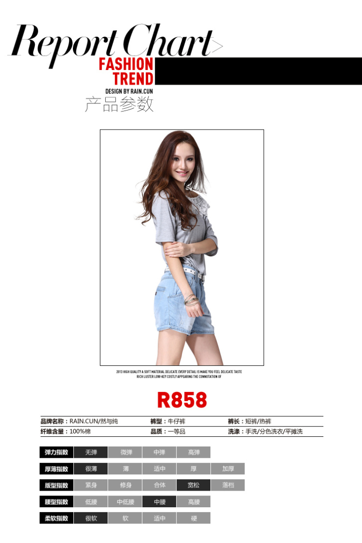 然与纯 女士宽松直筒牛仔裤短裤热裤夏装薄款浅蓝色欧美风时尚休闲女裤R858 浅蓝色 26码(一尺九)