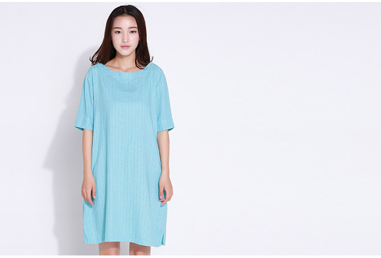 京东商城 圆领简约棉麻连衣裙 茶白色 M 报价\/