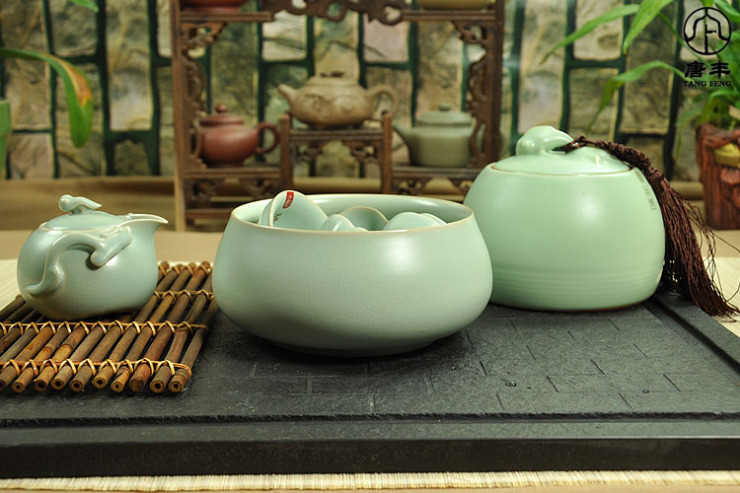 唐丰 陶瓷 汝窑茶叶罐 配件 汝瓷开片 茶叶罐大号 茶罐TF-1227 三足茶叶罐-白