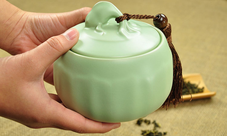 唐丰 陶瓷 汝窑茶叶罐 配件 汝瓷开片 茶叶罐大号 茶罐TF-1227 三足茶叶罐-白